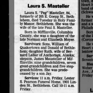 Obituary for Laura S. Masteller