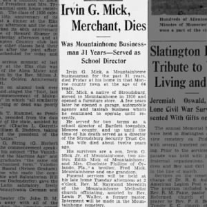Obituary for Irvin G. Mick